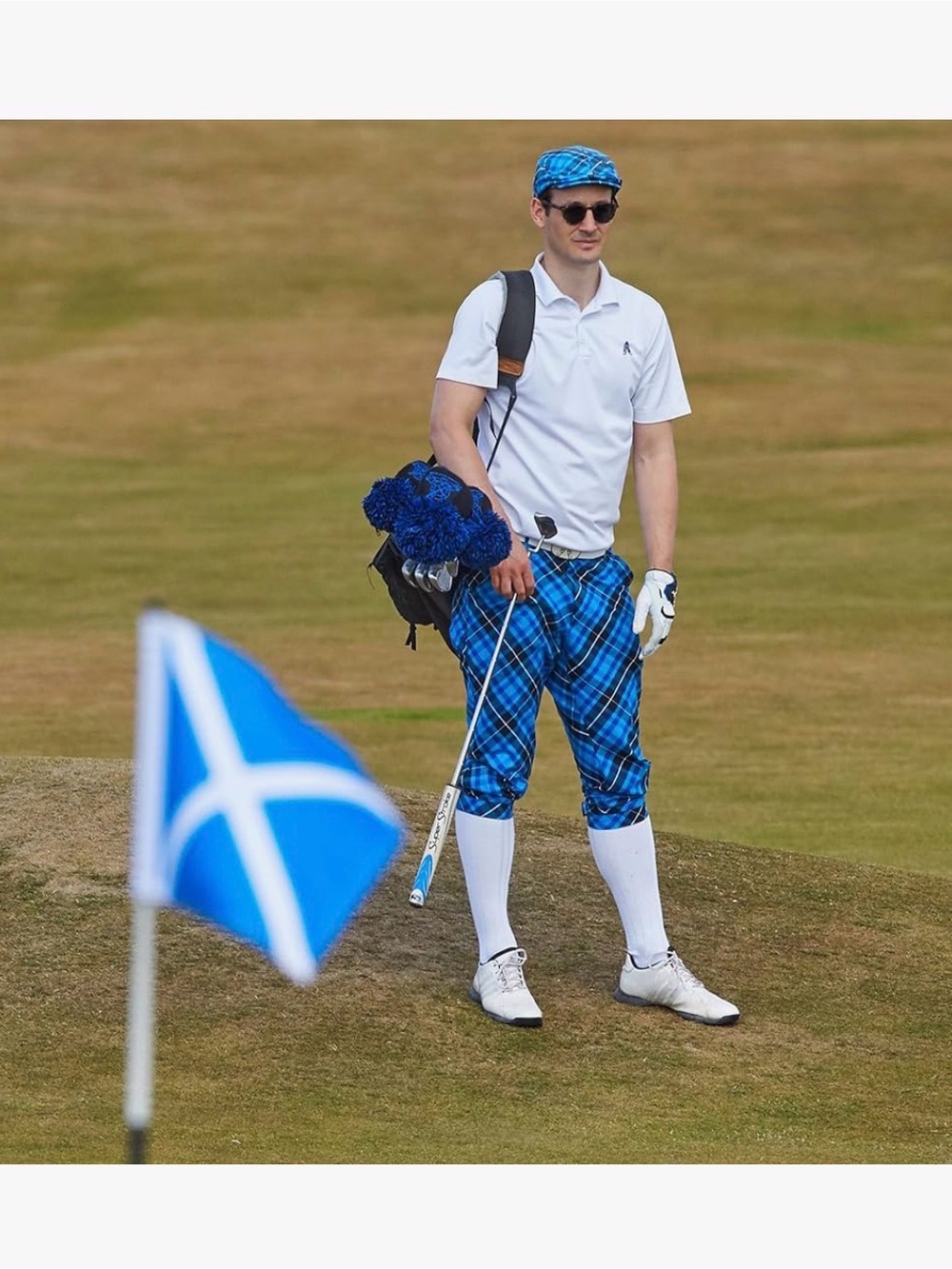 Sz 34 Blue Black Plaid Trews Royal & Awesome Men's Golf Knickers w/ Velcro
